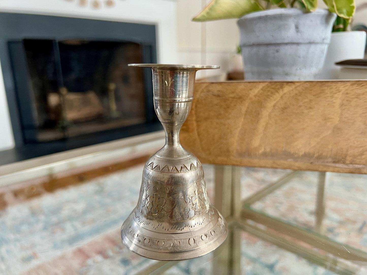 Vintage Silver Bell, Candle Stick Holder, School Bell, Christmas Etched Silver Bell, Dinner Bell, Call Bell