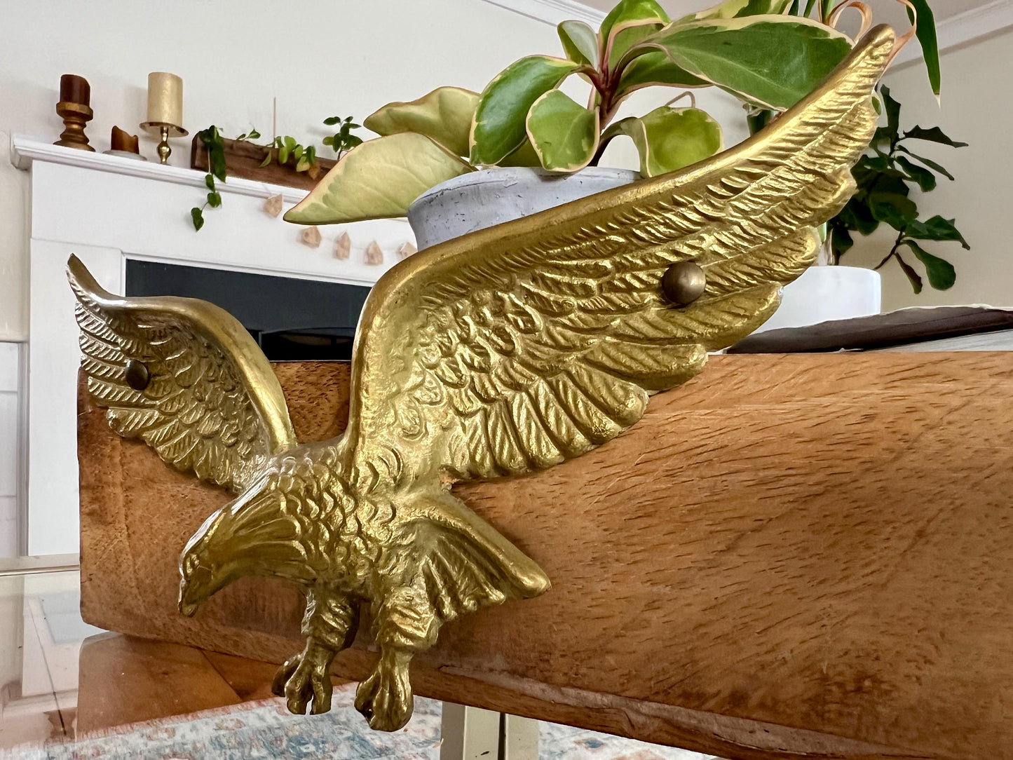 Vintage Brass Bald Eagle Wall Art, Americana, Patriotic, USA Artwork, Solid Gold Brass Figurine, Flying Eagle