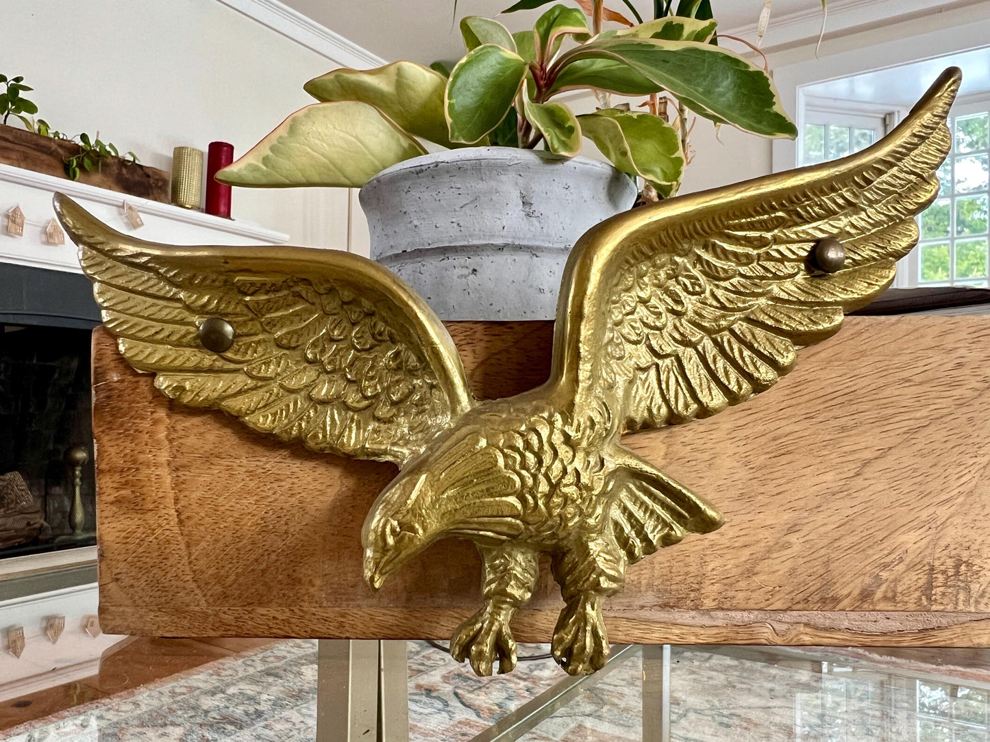 Vintage Brass Bald Eagle Wall Art, Americana, Patriotic, USA Artwork, Solid Gold Brass Figurine, Flying Eagle