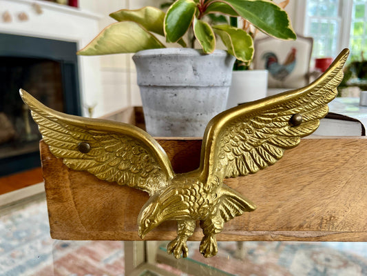 Vintage Brass Bald Eagle Wall Art, Americana, Patriotic, USA Artwork, Solid Gold Brass Figurine, Flying Eagle