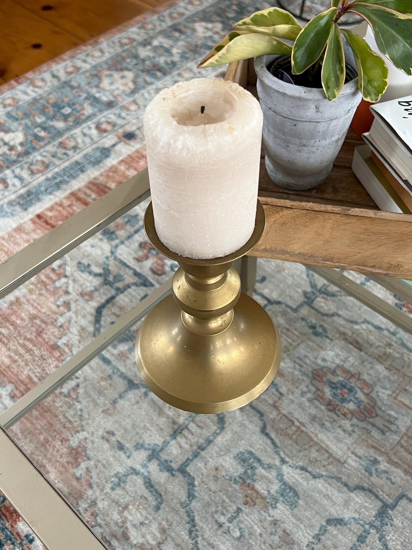 Vintage Brass Candle Stick, Pedestal, Large Candle Holder, Gold Brass