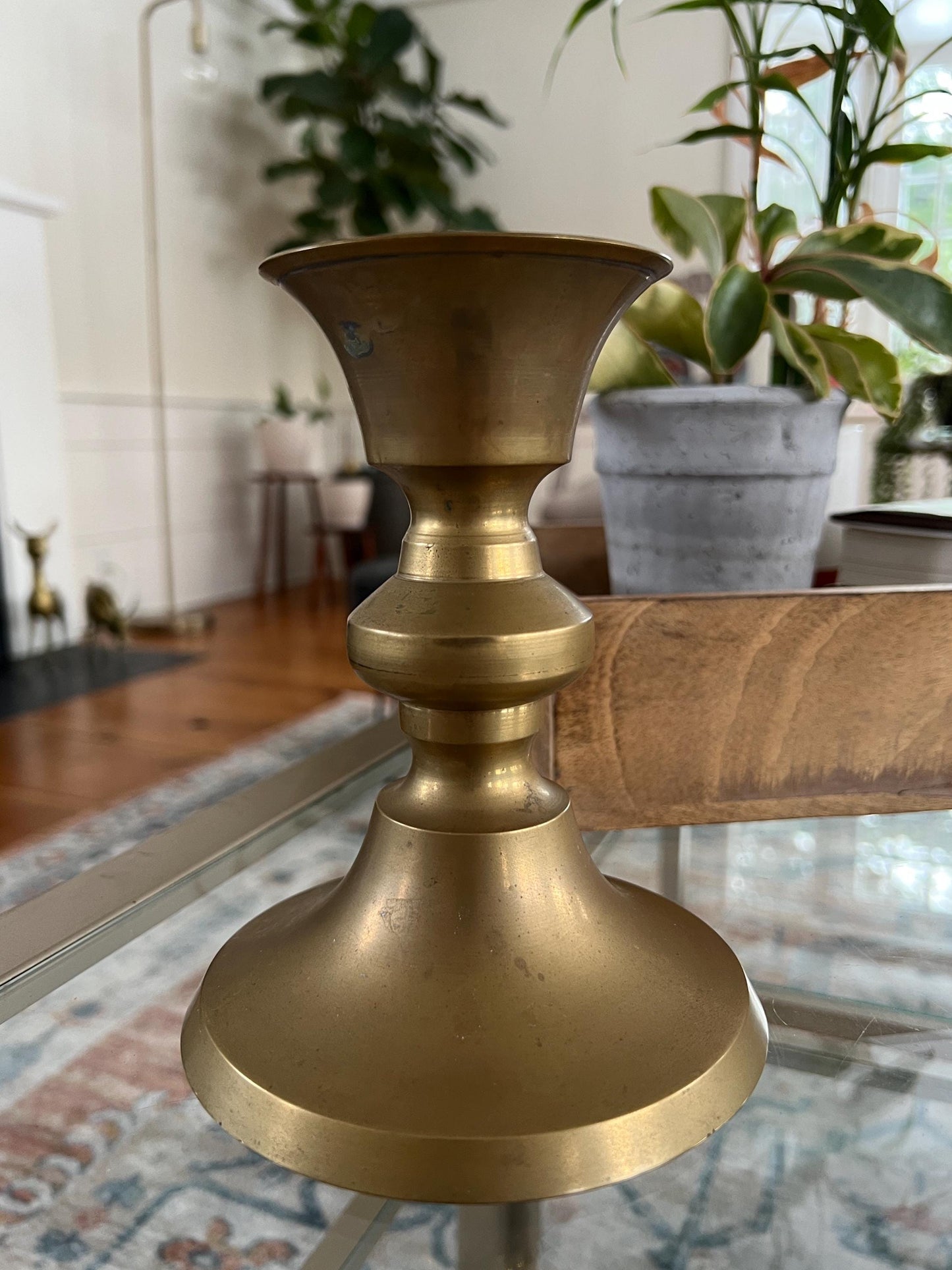 Vintage Brass Candle Stick, Pedestal, Large Candle Holder, Gold Brass