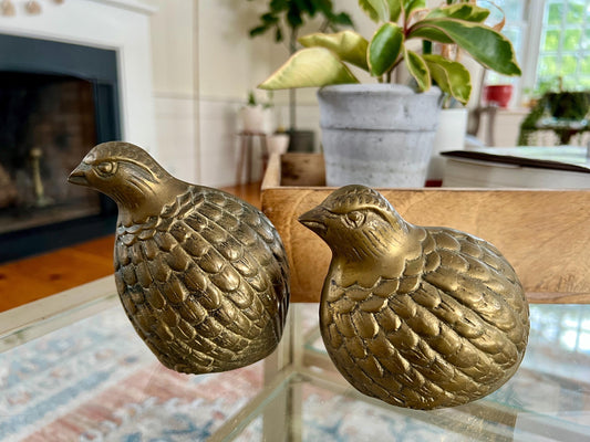 Vintage Brass Pair of Quail Birds, Coffee Table Decor, Brass Partridge Birds, Hollywood Regency, Chinoiserie Brass, Mid Century Modern