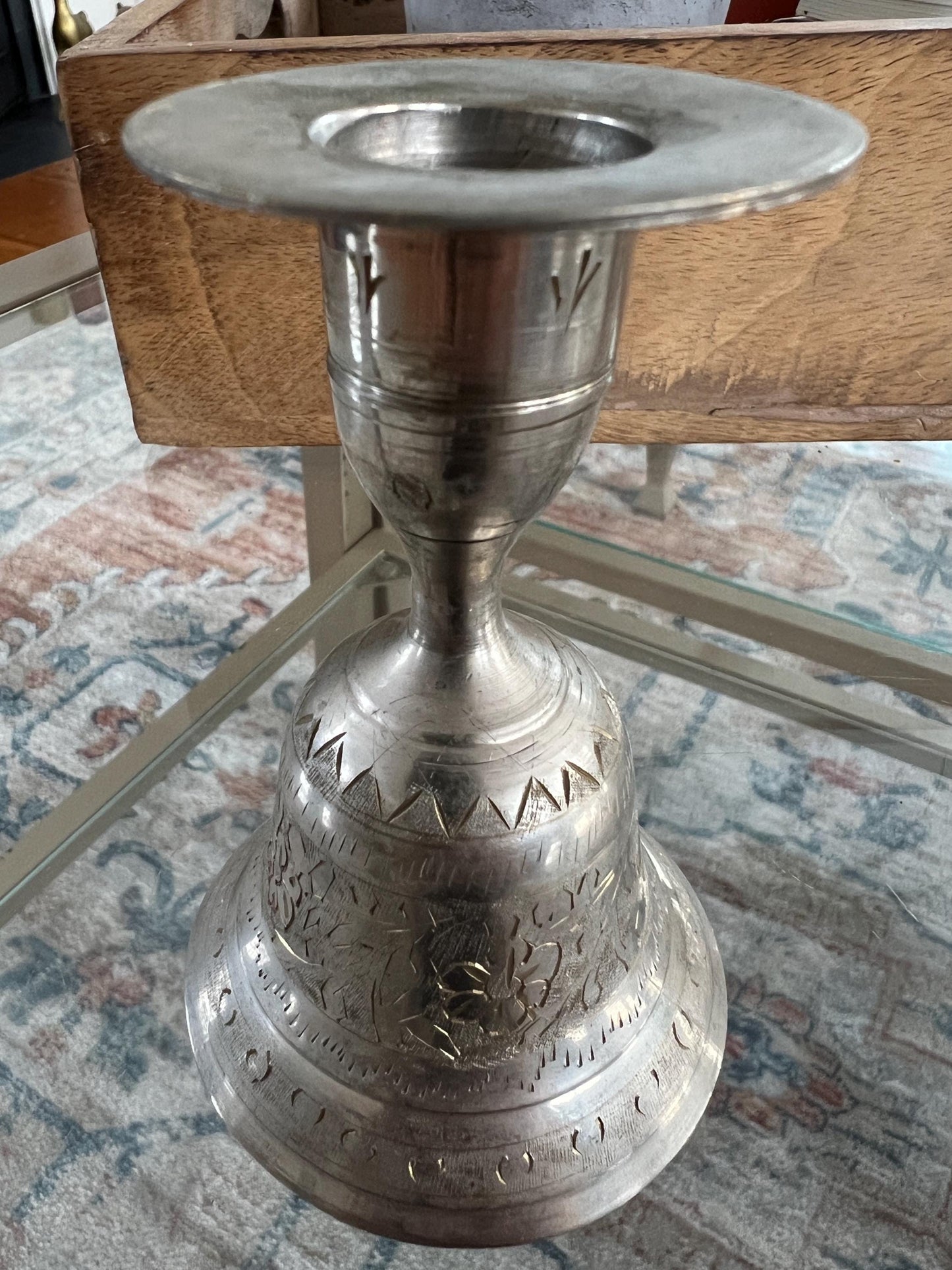 Vintage Silver Bell, Candle Stick Holder, School Bell, Christmas Etched Silver Bell, Dinner Bell, Call Bell