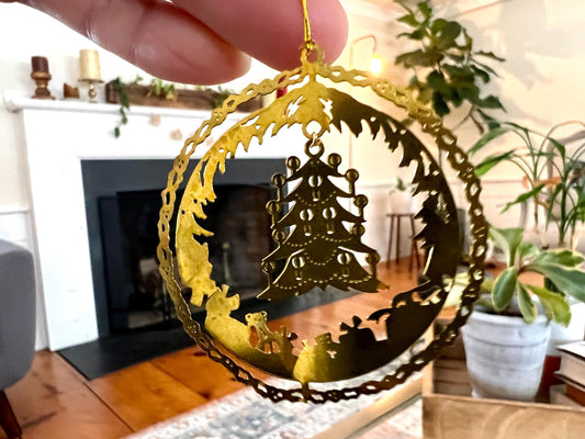 Gold Brass Tree Ornament, Holiday Tree, Etched Christmas Ornament, Holiday Brass, Christmas Tree