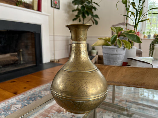 Large Solid Brass Vase, Vintage Etched Vase, Home Decor, Big Vase, Brass Decor, Brass Decorative Vase, Sea Shell, Yin-Yang, Indian