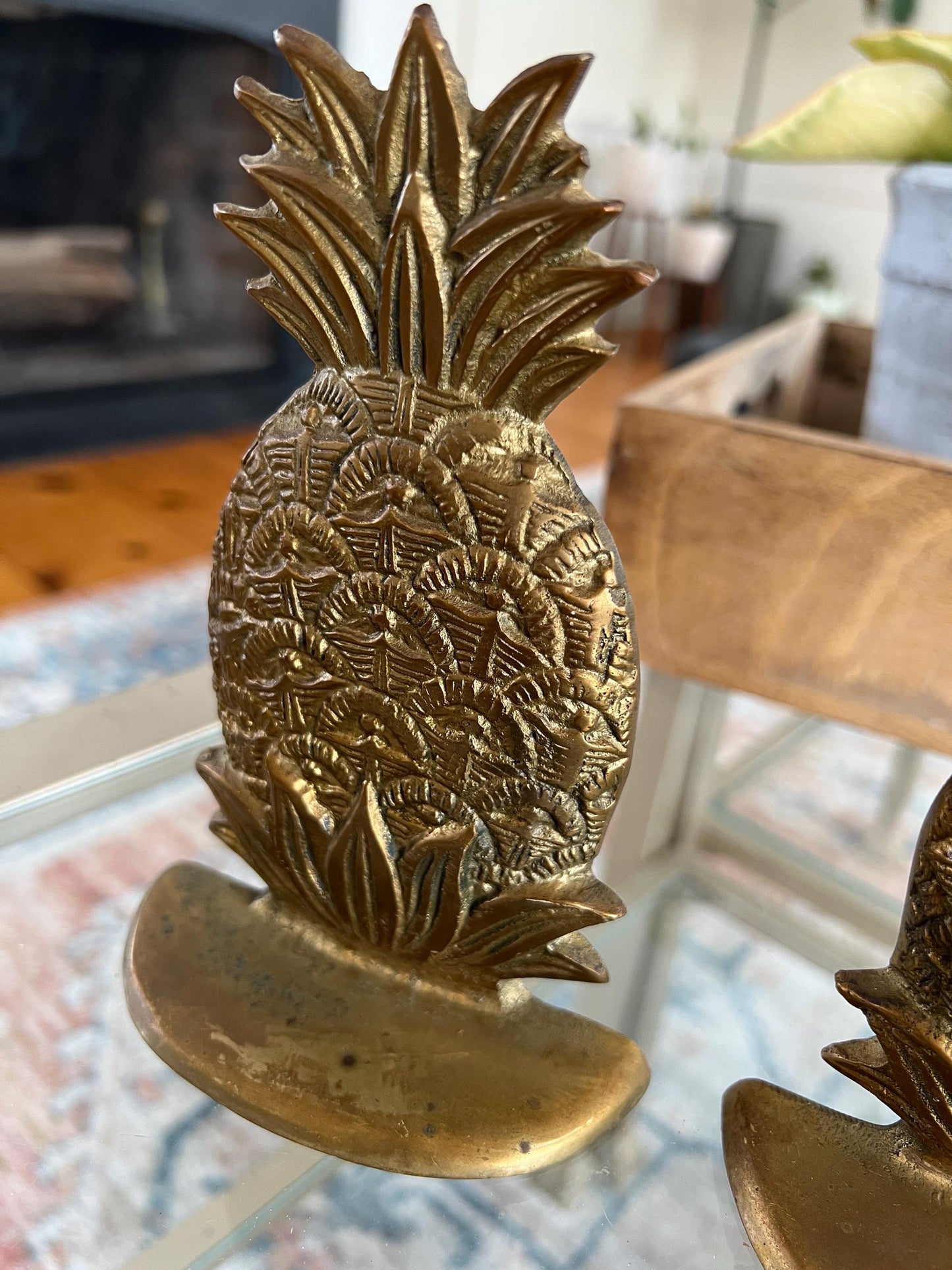 Pair of Vintage Pineapple Bookends, Solid Brass Fruit Book Ends, Home Office Personal Library Bookends, Welcome Brass Book Ends